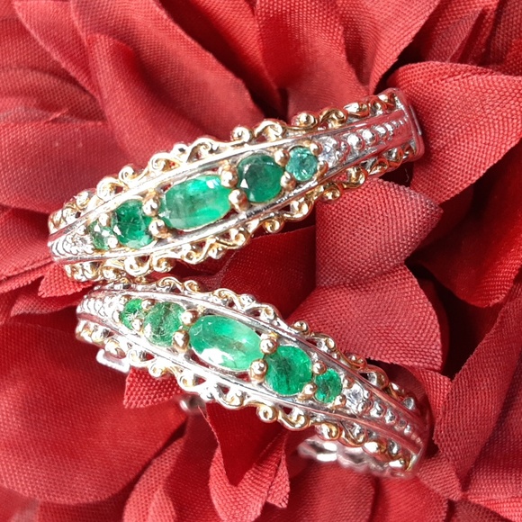 925 Genuine Emerald Hoop Earrings.